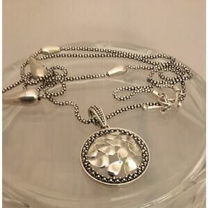 Michael Dawkins Sterling Pebble Design Round Pendant w/Station Necklace 25.5g